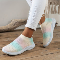 Women's Rhinestone Knit Sock Sneakers Lightweight Slip On Shoes
