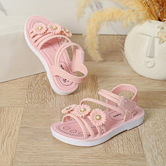 Girls Flower Decor Open Toe Sandals Lightweight Breathable Sandals