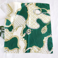 Vintage Chain Print Square Scarf Satin Bandana Silk Head Wrap