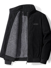 Corduroy Solid Jackets For Men Zip Up Stand Collar Coat