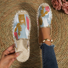 Women's Colorblock Flat Espadrilles Slip On Comfy Half Drag Shoes