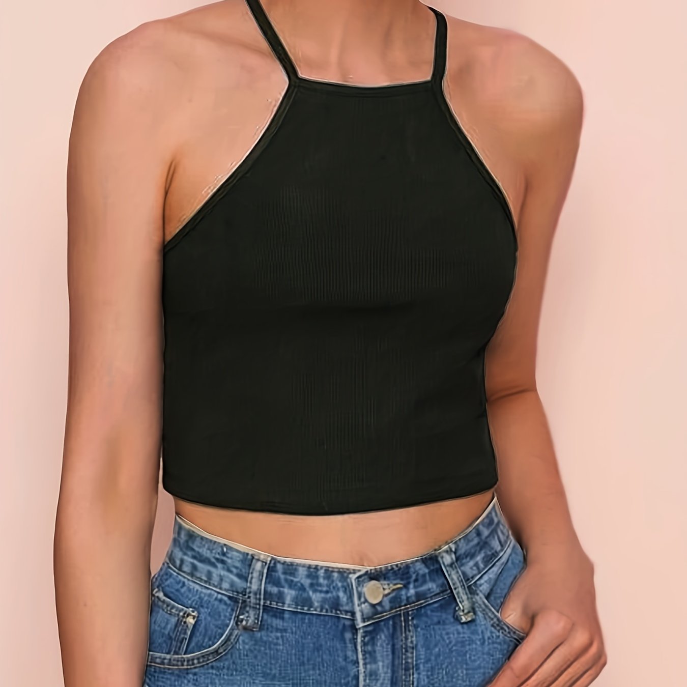 Ribbed Crop Spaghetti Strap Cross Back Cami Top for Summer