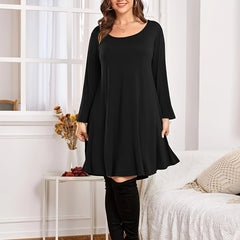 Casual Dress Women's Solid Long Sleeve Loose Fit Mini Dress