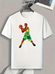 Basketball Player Pattern Print Men's Comfy Sports T shirt Graphic Tee