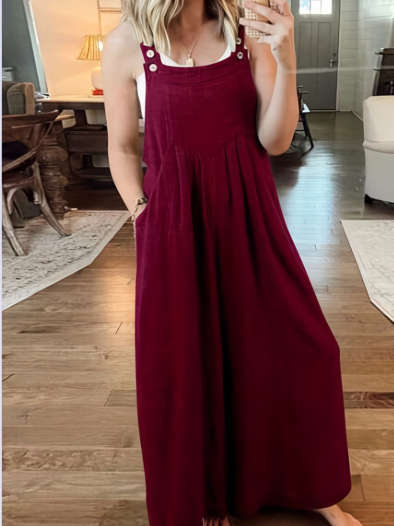 Casual Overall Dress Solid Button Maxi Overall Dress With Pockets