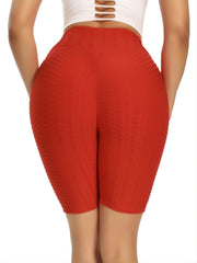 High Waist Seersucker Yoga Shorts for Women