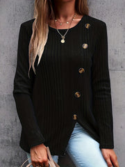Casual Knit Top Ribbed Knit Long Sleeve Round Neck Pullover Jumper