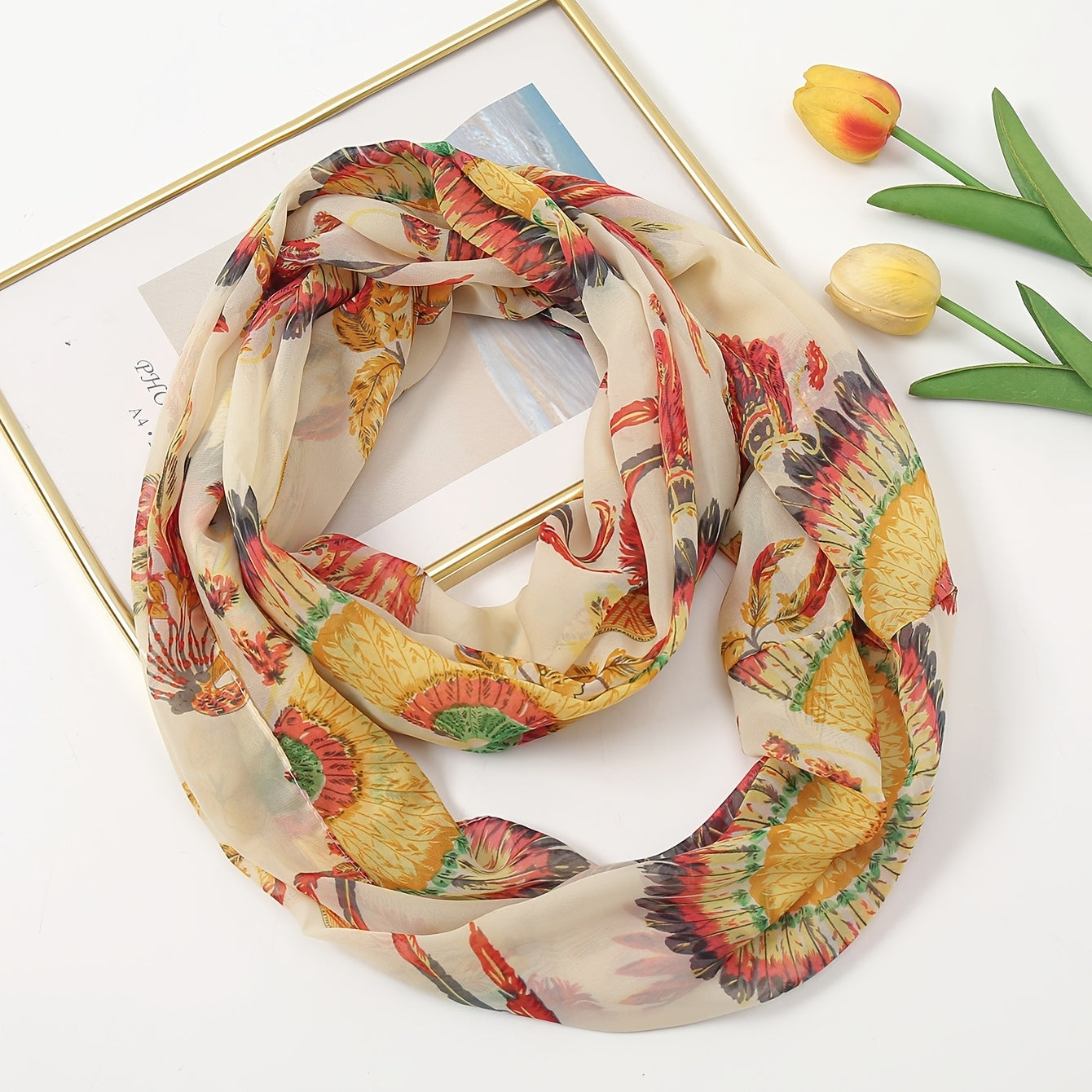Bohemia Peacock Print Scarf Women Vintage Neckerchief Windproof Wrap
