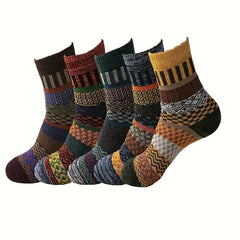 5 Pairs Mixed Outdoor Retro Wool Socks for Autumn and Winter