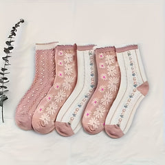 5 Pairs Women's Floral Print Socks Stockings