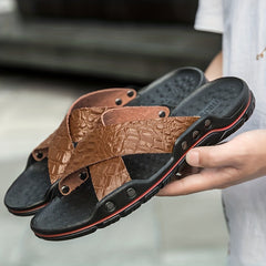 Men's Cross Band Slides Sandals Casual Non Slip Slippers Open Toe Shoes