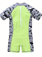 Shark Print Short Sleeve One Piece Swimsuit
