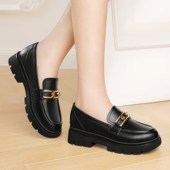 Women's Chain Decor Loafers Platform Chunky Heeled Shoes