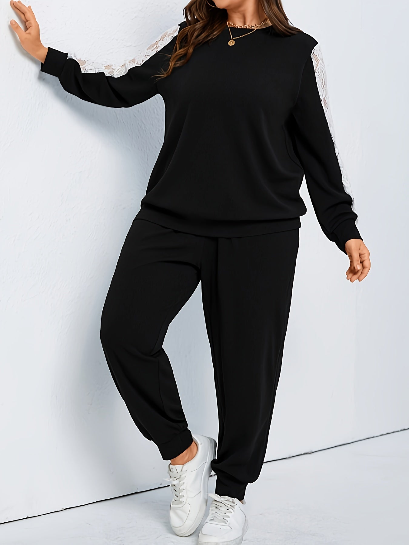 Contrast Lace Top & Joggers Set