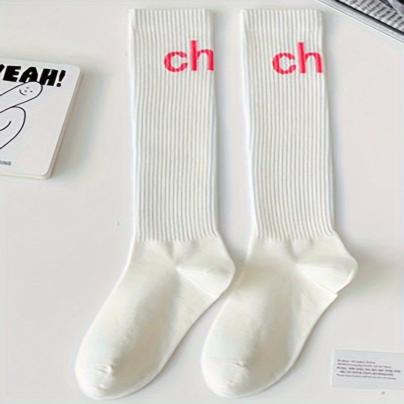 Letter Print Calf Socks Women's Knee High Stockings