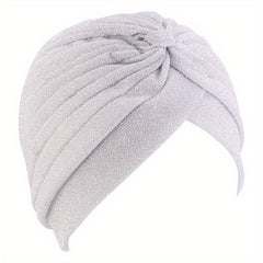 Glitter Pleated Turban Caps Elastic Beanie Chemo Hats