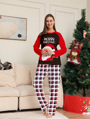 Cartoon Christmas Print Pajama Set Long Sleeve Crew Neck Top & Plaid Pants
