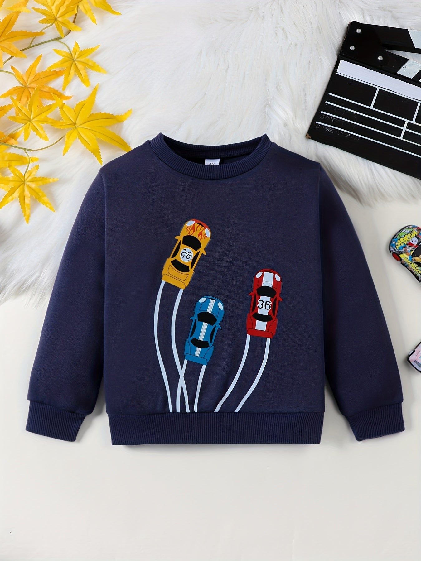 Sports Car Pattern Kid's Thermal Sweatshirt Long Sleeve Top