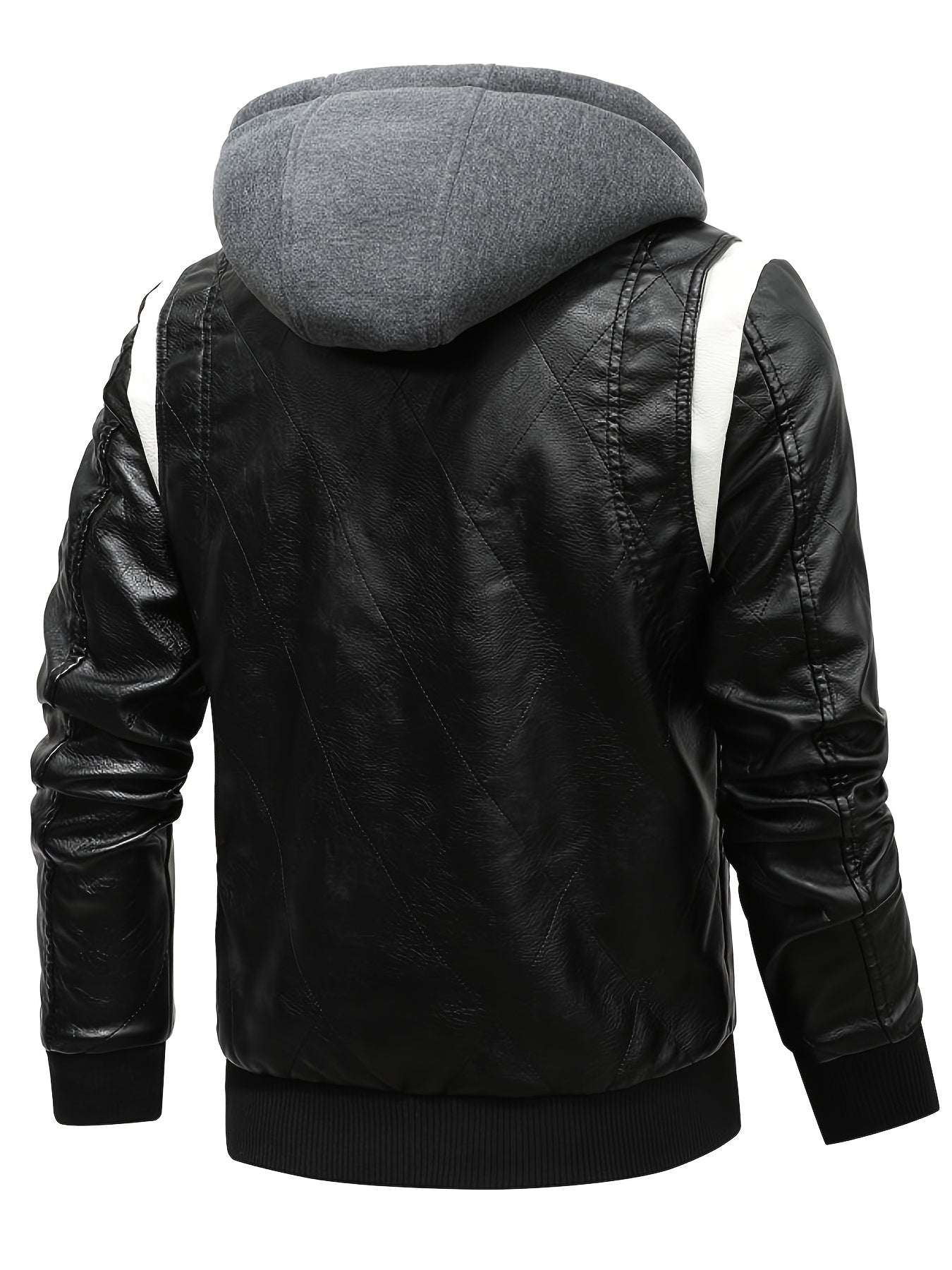 Men's Slim Fit Winter Splice Pu Leather Hooded Jacket Coat