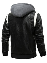 Men's Slim Fit Winter Splice Pu Leather Hooded Jacket Coat