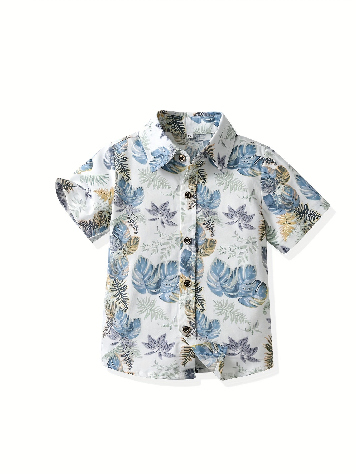 Boys Leaf Print Short Sleeves Casual Shirt For Vacation Beach