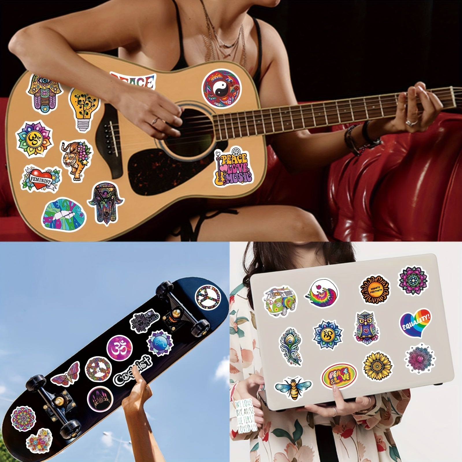 50PCS Psychedelic Hippie Stickers for Teens & Adults