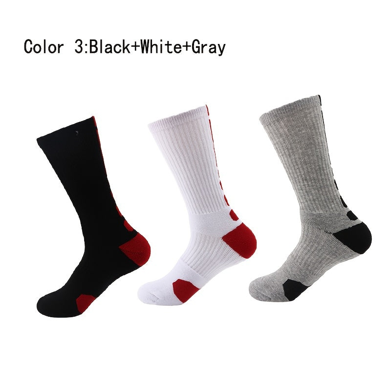 3 Pairs Men's Breathable Cotton Basketball Socks