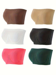 6 Pack Plus Size Strapless Bandeau Bra Set Seamless Comfort Stretchy
