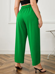 Plus Size Button Front Straight Leg Trousers