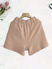 Women's Plus Solid Waffle Knit Long Sleeve Top & Shorts Set