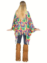 Tie Dye Print Hippie Poncho Halloween Costume Women's