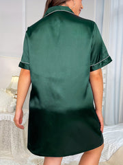 Nightdress Women's Plus Collared Button Up Short Sleeve Nightshirt