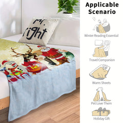 Christmas Snow Santa Claus Elk Blanket Warm Flannel Throw Travel Outdoor