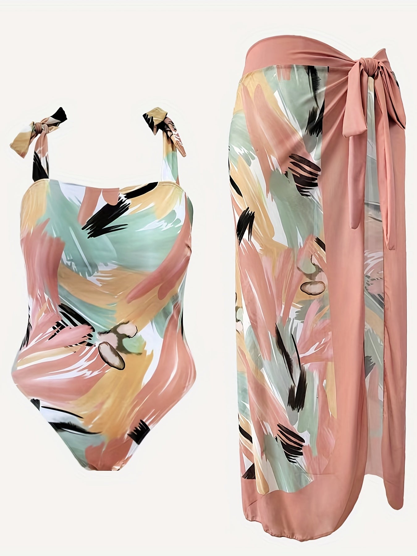 Retro Style One Piece Bathing Suit with Cover Up