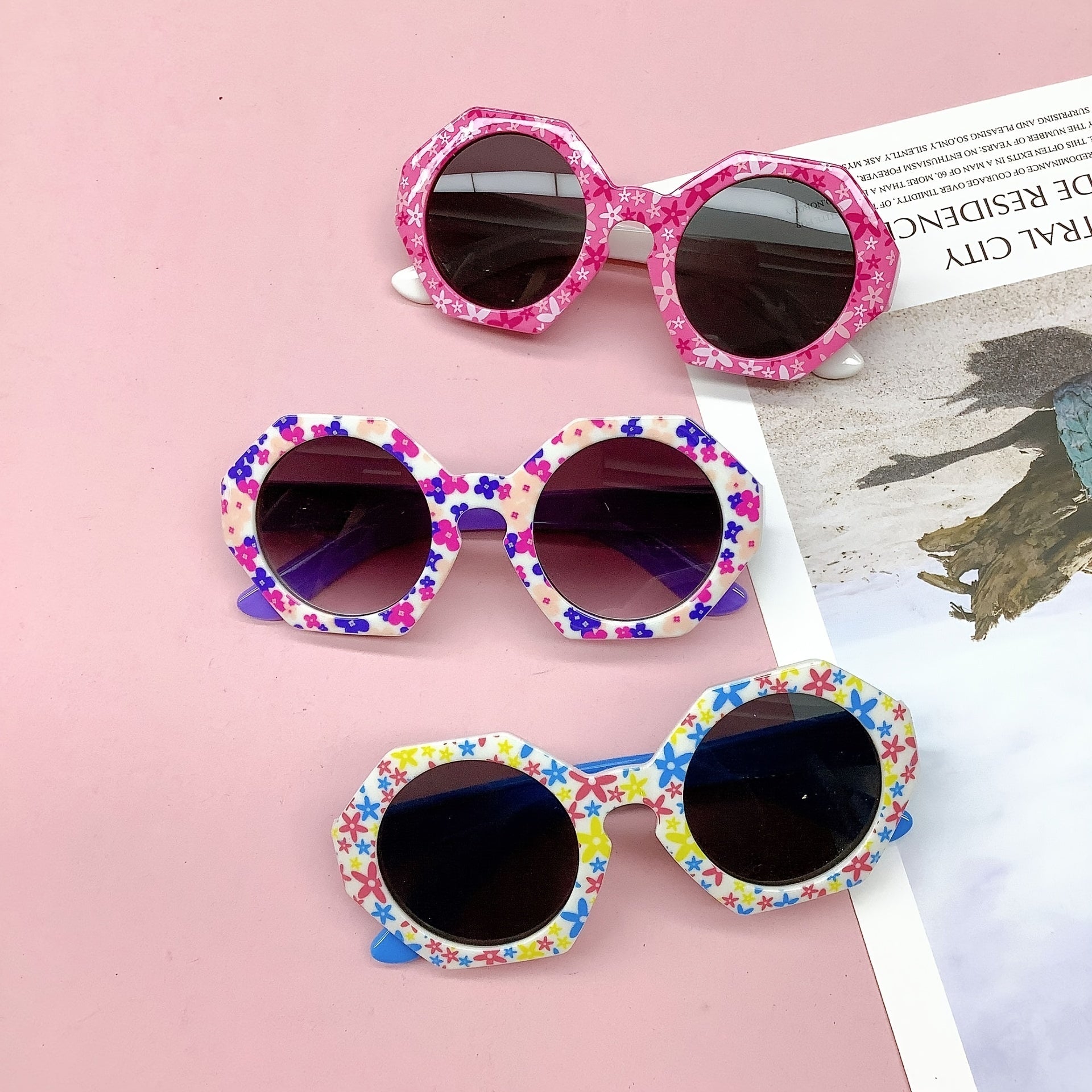 Girl's Round Frame Decoration Sunglasses UV Protection