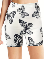 Butterfly Print High Waist Yoga Shorts for Women
