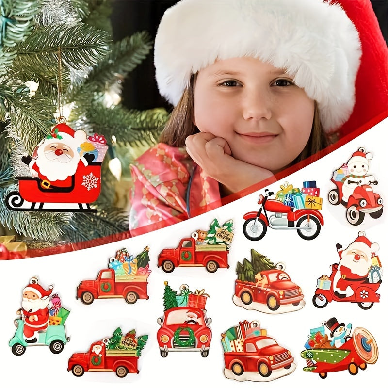 12pcs Red Truck Christmas Ornaments Snowman Xmas Tree Decorations