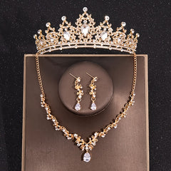 Baroque Crystal Crown Bridal Jewelry Set Rhinestone Tiara Earrings Choker