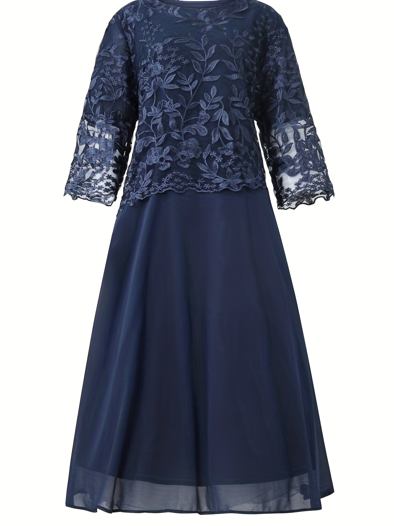 Casual Dress Women's Plus Floral Lace Layered Sleeve Dress