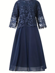 Casual Dress Women's Plus Floral Lace Layered Sleeve Dress