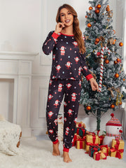 Christmas Print Pajama Set Long Sleeve Top & Pants Women's Sleepwear