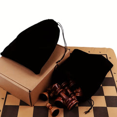 Wooden Checkers Chess Set with Storage Bag