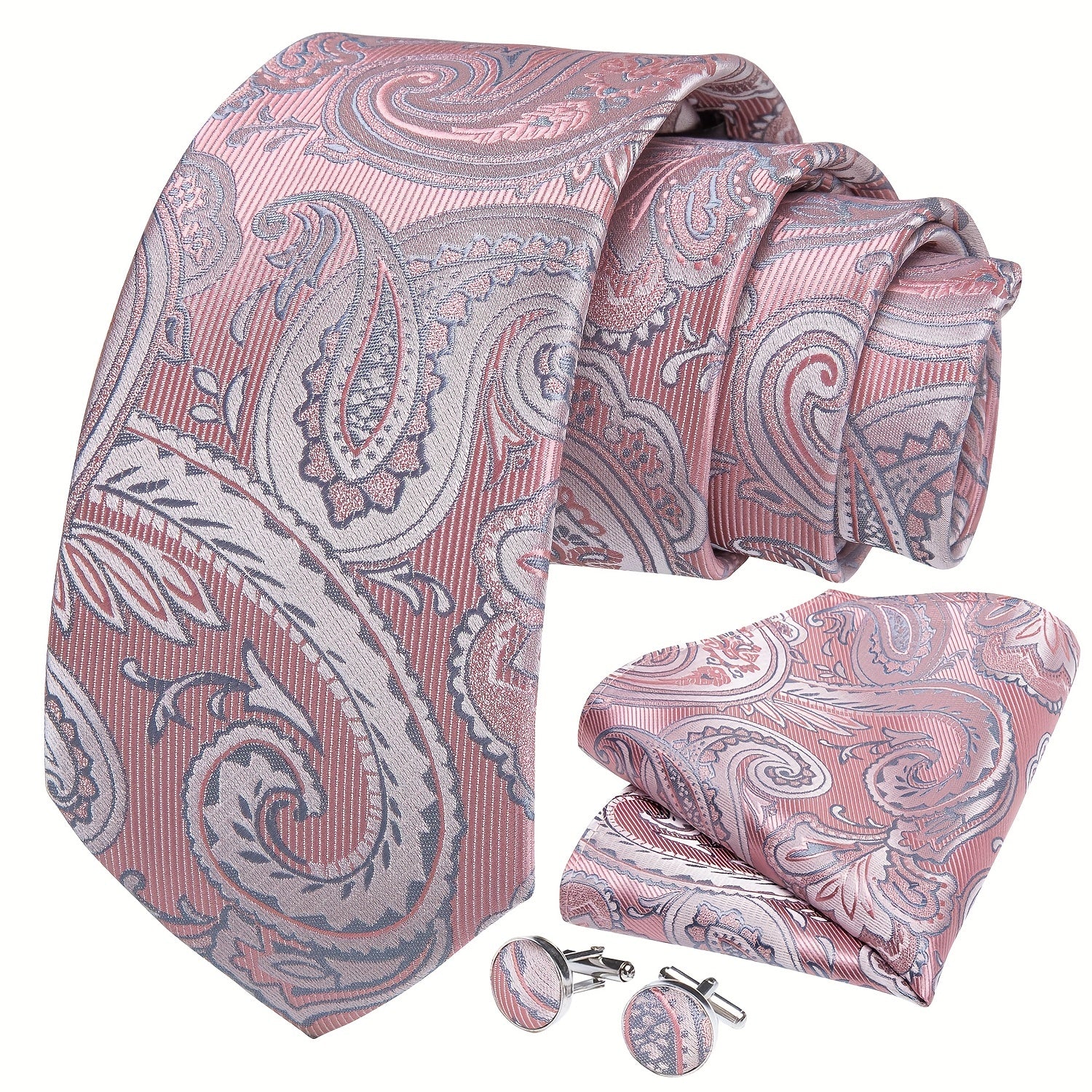 Men's Pink Pattern Tie Set Wedding Accessories