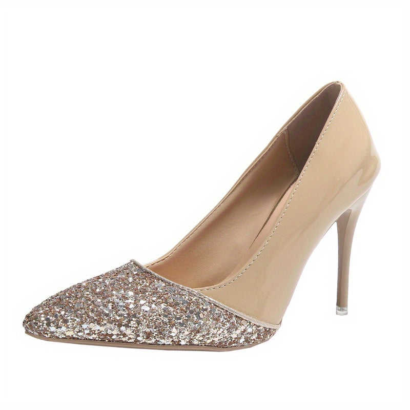 Sequins Pattern Point Toe Stiletto Heel Shoes