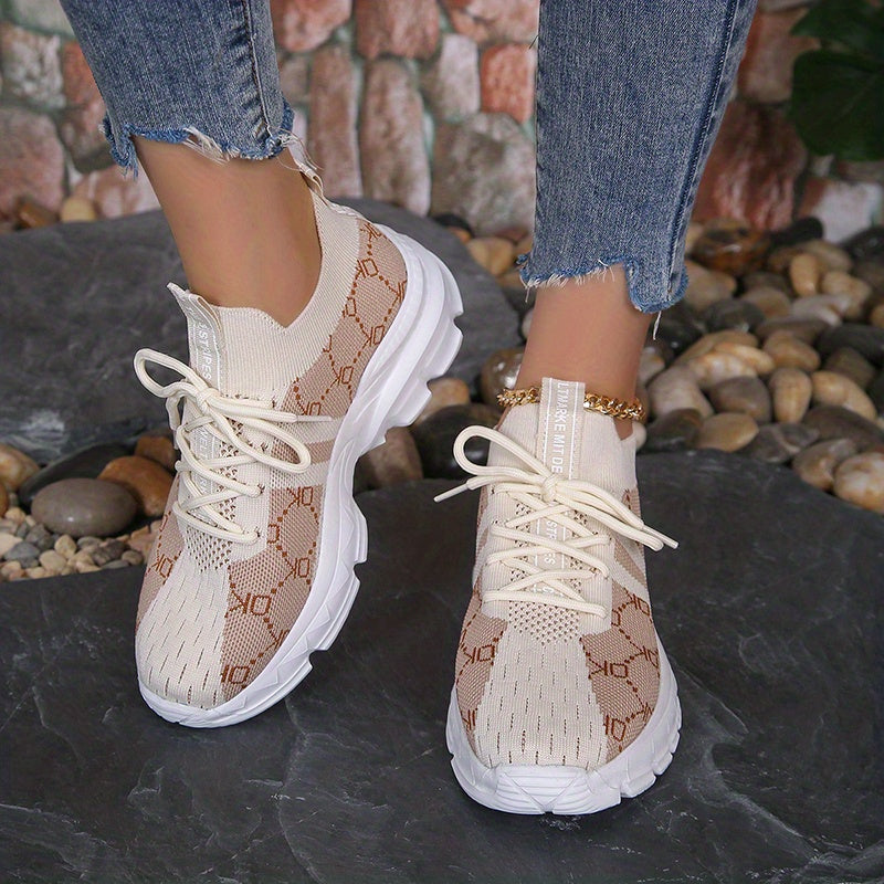 Women's Breathable Canvas Sneakers Lace Up Low Top Elastic Sporty Shoes