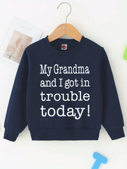 Letter Print Boys Casual Pullover Hooded Sweatshirt