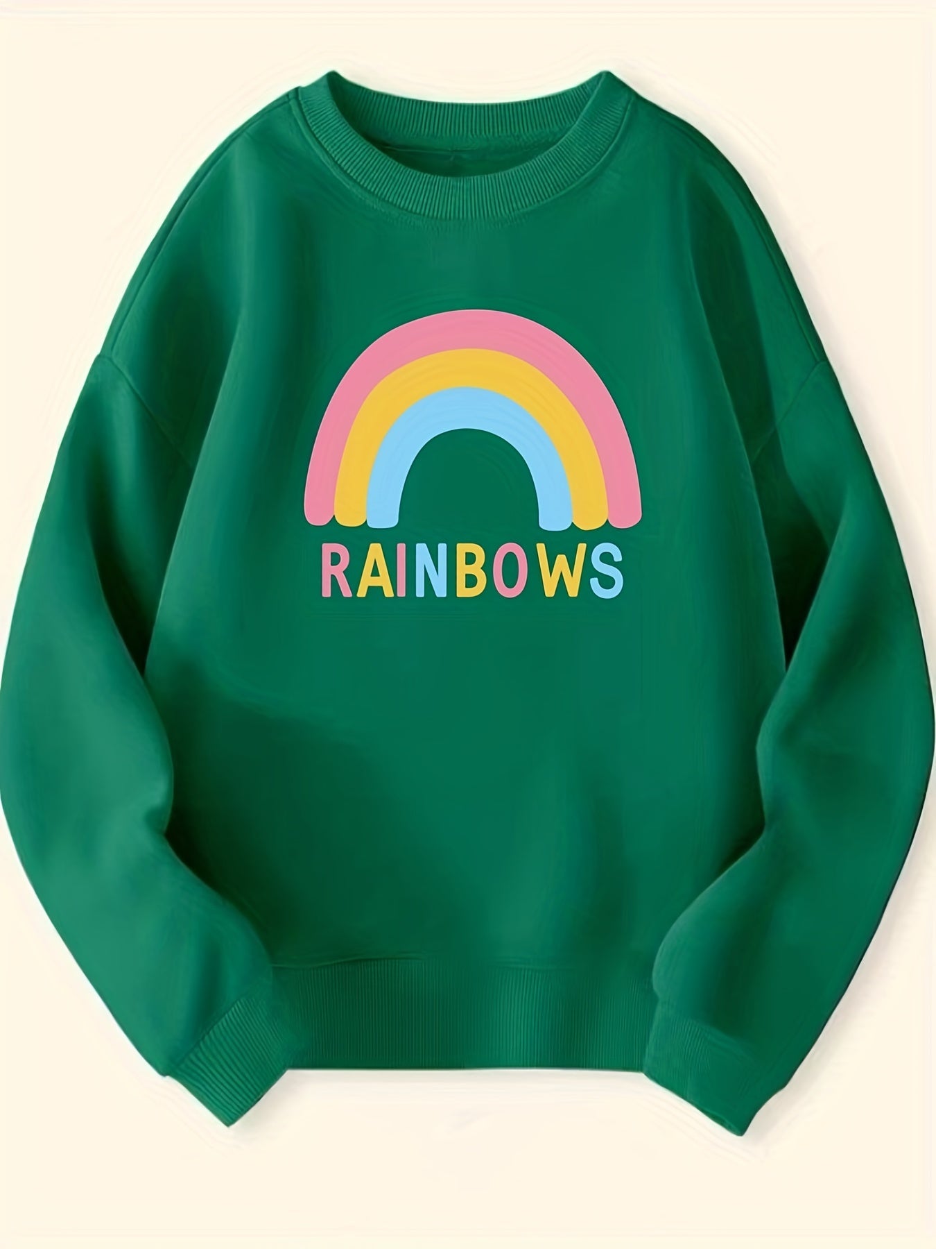 Girls Cartoon Rainbow Print Long Sleeve Crew Neck Sweatshirt Top Pullovers