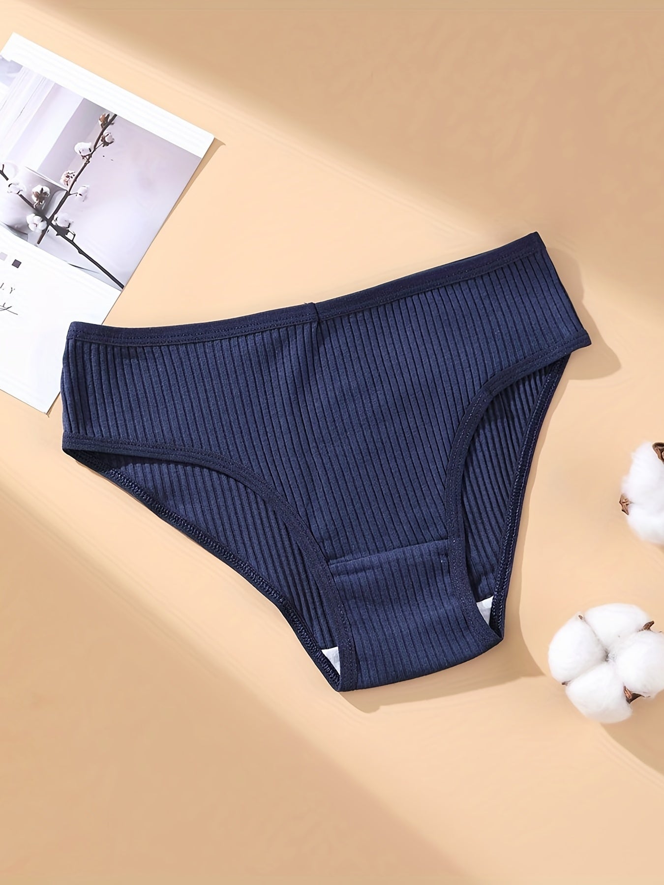 4pcs Solid Ribbed Briefs Comfy Intimates Panties Women's Lingerie