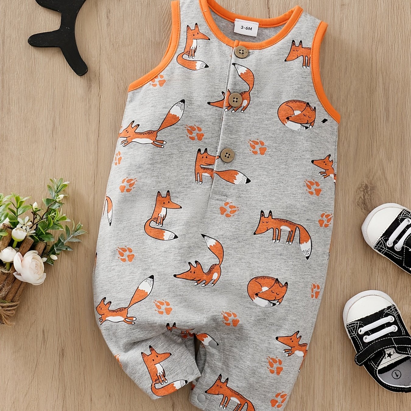 Baby Boys Fox Print Sleeveless Romper Jumpsuit