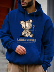 Lonely Bear Print Hoodie Pullover Sweatshirt Men Streetwear